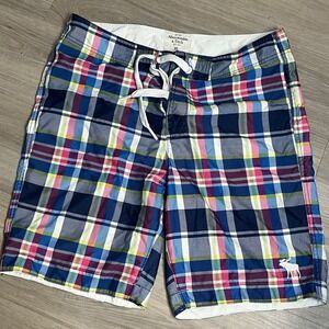 Abercrombie & Fitch Trunks Men XL Multicolored Plaid Swim Board Shorts Preppy
